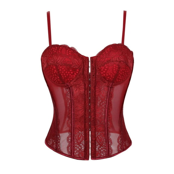 Gkeoshab Corsets for Women Lace Bustier Corset Crop Tops for Women - Spaghetti Strap Corset Bustier Fashion Going Out Top Shapewear Wine Red S