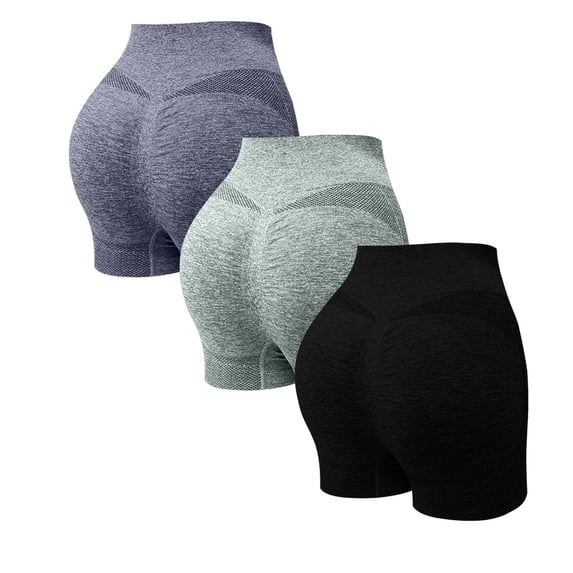 Gkeoshab Crz Yoga 3-PC Women's Slim-Fit Yoga Shorts High Waist Tummy Control Anti-See-Through Breathable Nylon Spandex Workout Shorts L L