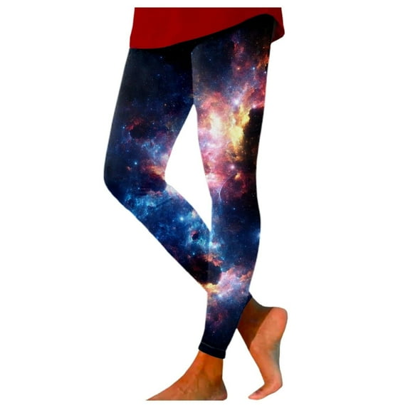 Gkeoshab Crz Yoga Leggings Women's Colorful 3D Space Print Yoga Pants Stretchy Polyester Spandex Printed Leggings Dark blue M