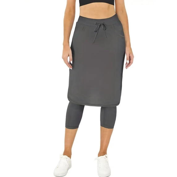Gkeoshab Crz Yoga Leggings Women's Drawstring Skort Yoga & Fitness 3/4 Length Polyester Spandex Blend Active Tennis Skirt Pant Grey XL