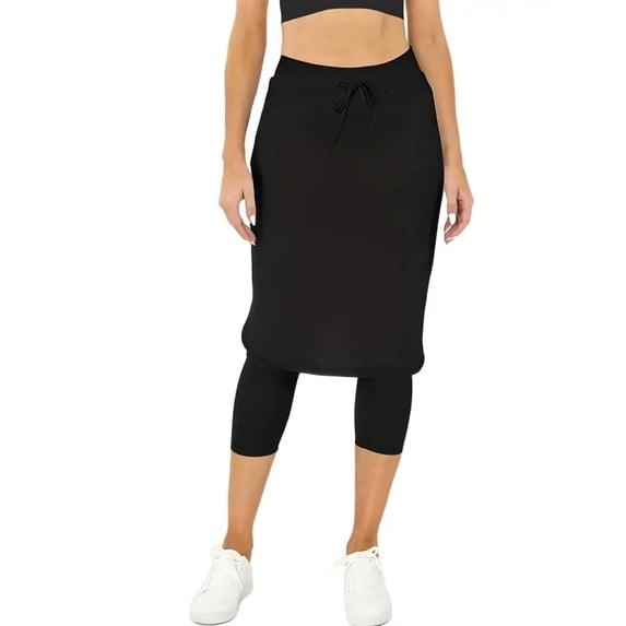 Gkeoshab Crz Yoga Women's Drawstring Skort Yoga & Fitness 3/4 Length Polyester Spandex Blend Active Tennis Skirt Pant Black L