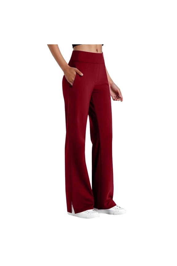 Crz Yoga Women's High-Waisted Wide Leg Yoga Pants Loose Fit Comfortable Trousers Polyester Spandex Blend Red M