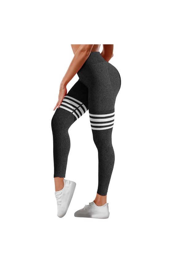 Crz Yoga Women's Striped High Waist Workout Leggings Butt Lifting Yoga Pants, Quick Dry & Slim Fit Dark Gray L