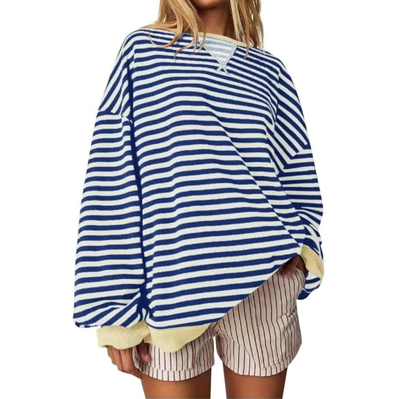 Gkeoshab Fall Sweaters for Women Round Neck Long Sleeve Shirts for Women Casual Fall Tops Lightweight Tunic Sweaters Fashion Clothes Loose Fit 2026 Blue L