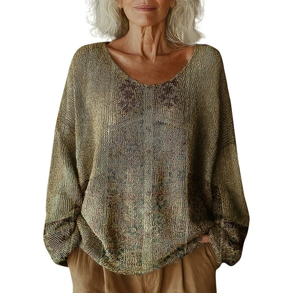 Gkeoshab Fall Sweaters for Women Long Sleeve Shirts for Women 2025 Fall Clothes Tunic Tops Loose Fit Dressy Crewneck Pullover Sweaters Light Ashy XXL