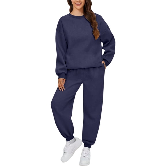Gkeoshab Fall Sweaters for Women Tracksuit Sweatsuit Sweatshirt and Sweatpant for Women Men 2 Piece Sets Pullover Sweater Navy M