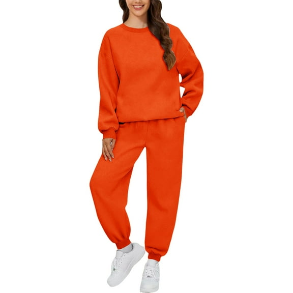 Gkeoshab Fall Sweaters for Women Tracksuit Sweatsuit Sweatshirt and Sweatpant for Women Men 2 Piece Sets Pullover Sweater Orange XXL