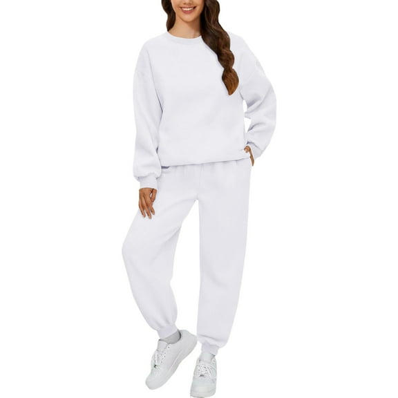 Gkeoshab Fall Sweaters for Women Tracksuit Sweatsuit Sweatshirt and Sweatpant for Women Men 2 Piece Sets Pullover Sweater White XL