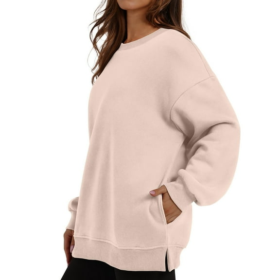 Gkeoshab Fall Sweaters for Women Women's Long-Sleeve Loose-Fit Round-Neck Sweater for Fall and Winter Beige L