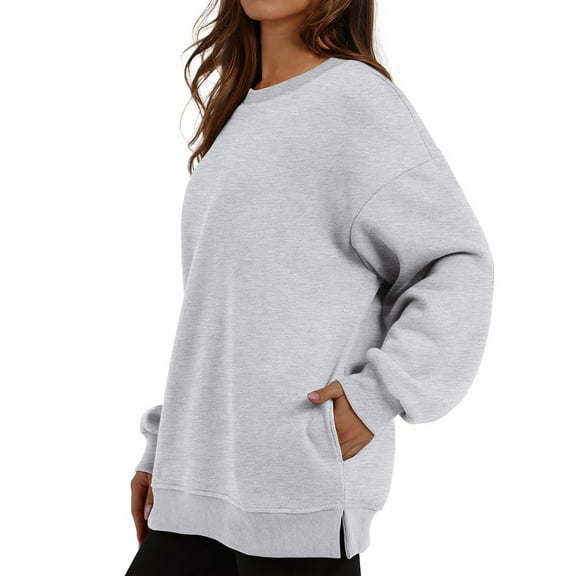 Gkeoshab Fall Sweaters for Women Women's Long-Sleeve Loose-Fit Round-Neck Sweater for Fall and Winter Grey L