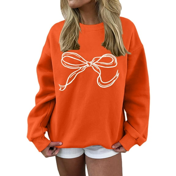 Gkeoshab Fall Sweaters for Women Women's Long-Sleeve Loose-Fit Round-Neck Sweater for Fall and Winter Orange M