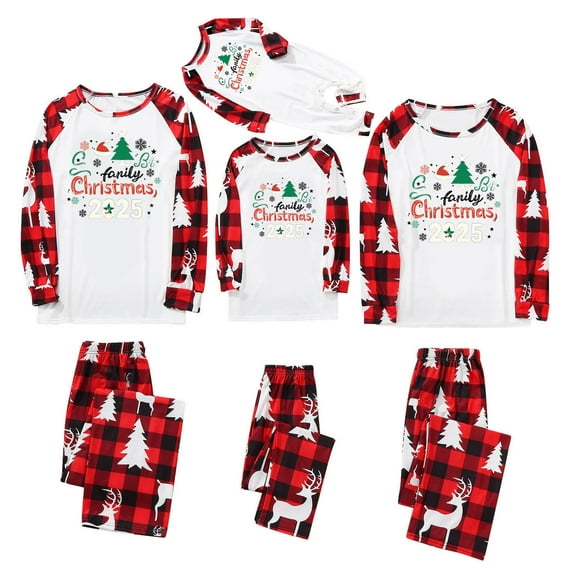 Gkeoshab Family Christmas Pajamas Matching Sets Matching Family Pajamas Sets Christmas PJ's 26 Letter Print Top and Plaid Bottom Sleepwear Jammies with Pockets