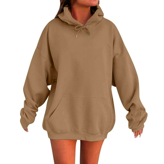 Gkeoshab Hoodies Womens Hoodies Oversized Sweatshirts Pullover Fleece Sweaters Long Sleeve Winter Fall Outfits Fashion Y2k Clothes Khaki XS