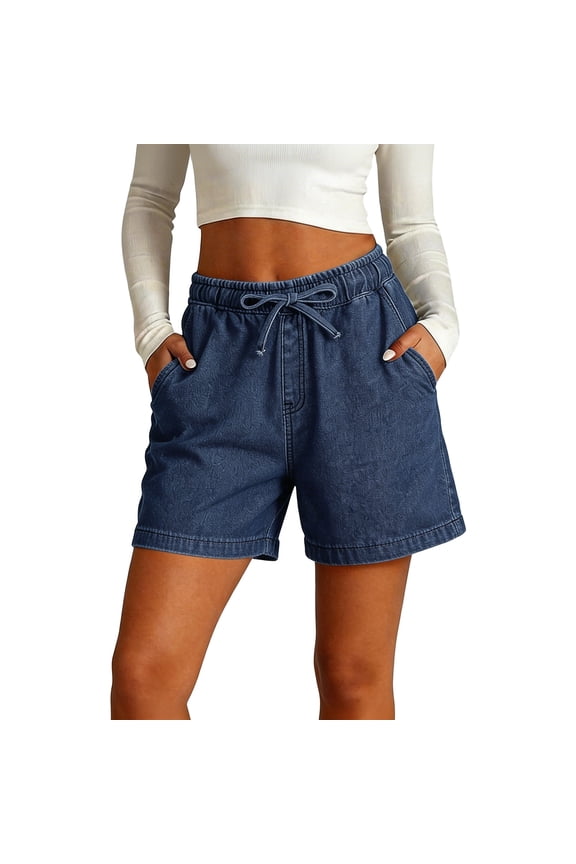 Jean Shorts Women's Plus Size High Waist Ice Silk Denim Shorts Solid Color Straight Leg Design Lightweight Thin Fabric Loose Fit Casual Summer