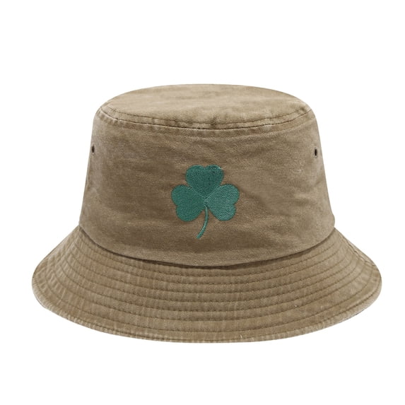 DJN Men's St. Patrick's Day Shamrock Embroidered Fisherman Hat Polyester Outdoor Sport Sun Hat Brown One Size