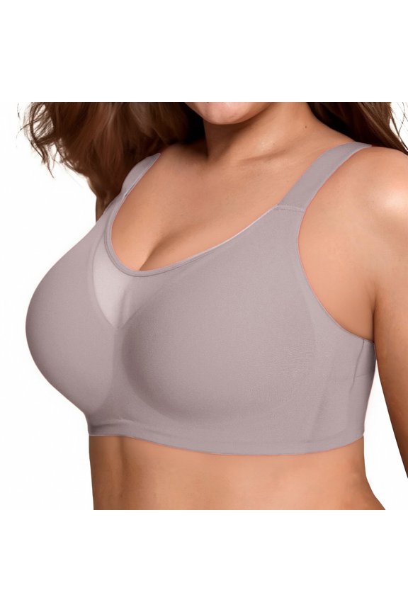 Nursing Bras Women Plus Size Seamless Mesh Bandeau Bra Full Cup Anti-Sag Push-Up Bralette Coffee M