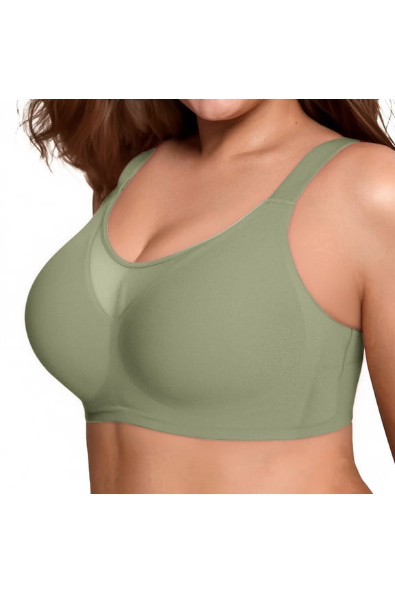 Nursing Bras Women Plus Size Seamless Mesh Bandeau Bra Full Cup Anti-Sag Push-Up Bralette Green M