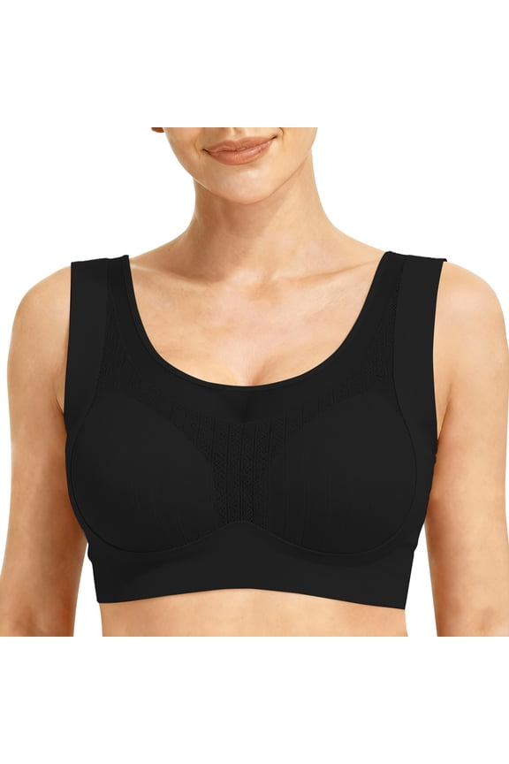 Nursing Bras Women's Full Coverage Sports Bra, High Support Yoga & Workout Bra for Daily Wear Black L