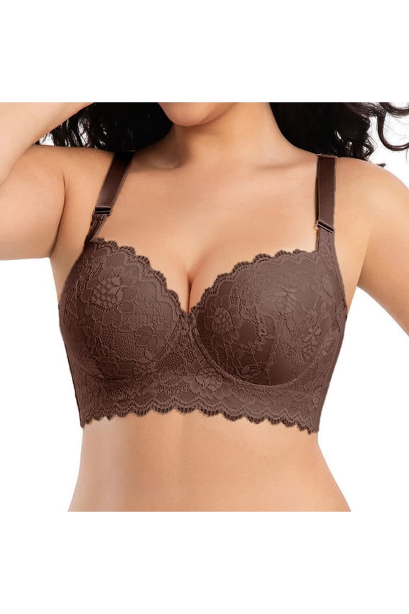 Nursing Bras Women's Thin Cup Lace Underwire Bra Side Control & Shaping Full Coverage Minimizer Bralette Brown I
