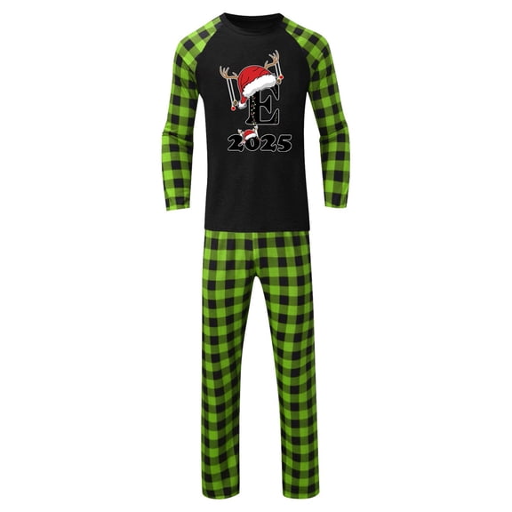 Gkeoshab Pajamas for Women Set Matching Family Pajamas Sets Christmas PJ's 26 Letter Print Top and Plaid Bottom Sleepwear Jammies with Pockets