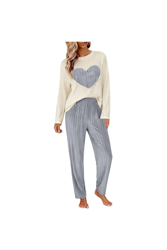 Pajamas for Women Set Women’s Plus Size Loose Loungewear Set Cute Heart Print Soft Smooth Comfortable Sleepwear Pajama Set Grey XXL