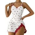 thumbnail image 1 of Gkeoshab Pajamas for Women Set Women's Summer Heart Print Sleep Dress Camisole Nightgown with Lace Trim Contrast Color and Side Slits Wine M, 1 of 7