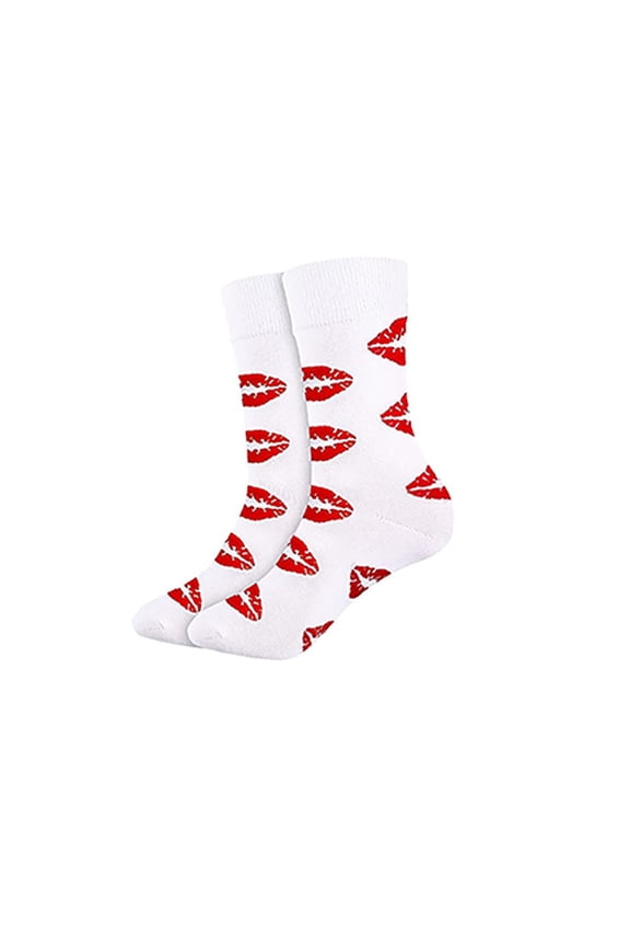 Pilates Socks Valentine’s Day Cotton Crew Socks with Heart & Lip Patterns, Funny Novelty His & Hers Matching Socks for Romantic Holiday Daily Wear Womens Socks No Show Socks Womens