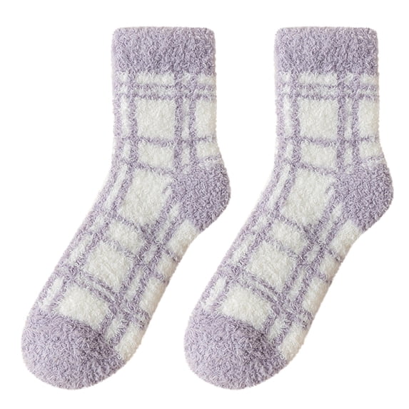 Gkeoshab Pilates Socks Women's Plaid Plush Winter Socks, Warm Cozy House Bed Socks, Soft Terry Lined Footwear for Nighttime & Indoor Leisure Womens Socks Compression Socks for Women