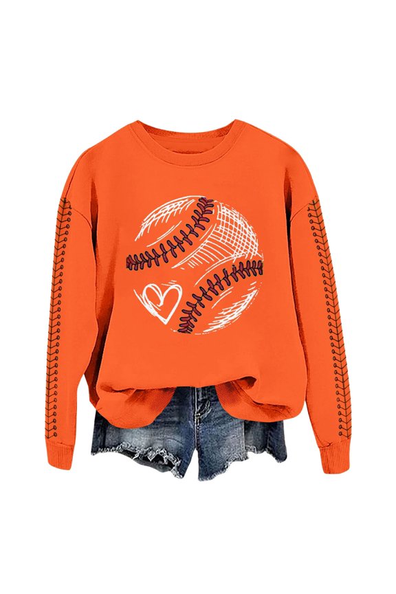 Pullover Sweaters for Women Baseball Print Women's Oversized Sweaters 2026 Fall Outfits Trendy Crewneck Knit Fashion Pullover Tops Orange S