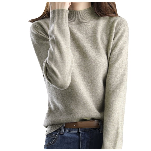 Gkeoshab Pullover Sweaters for Women Women's Long-Sleeve Loose-Fit Round-Neck Sweater for Fall and Winter Khaki M