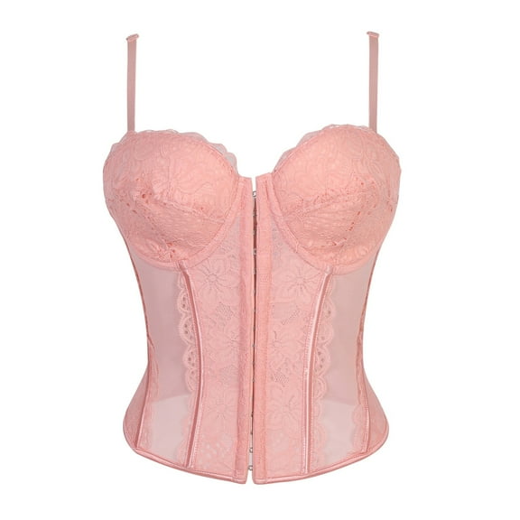 Gkeoshab Shapewear Lace Bustier Corset Crop Tops for Women - Spaghetti Strap Corset Bustier Fashion Going Out Top Shapewear Pink L