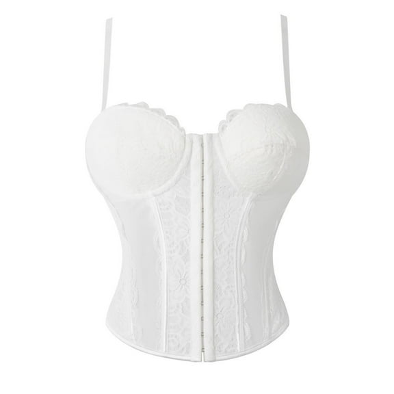 Gkeoshab Shapewear Lace Bustier Corset Crop Tops for Women - Spaghetti Strap Corset Bustier Fashion Going Out Top Shapewear White S