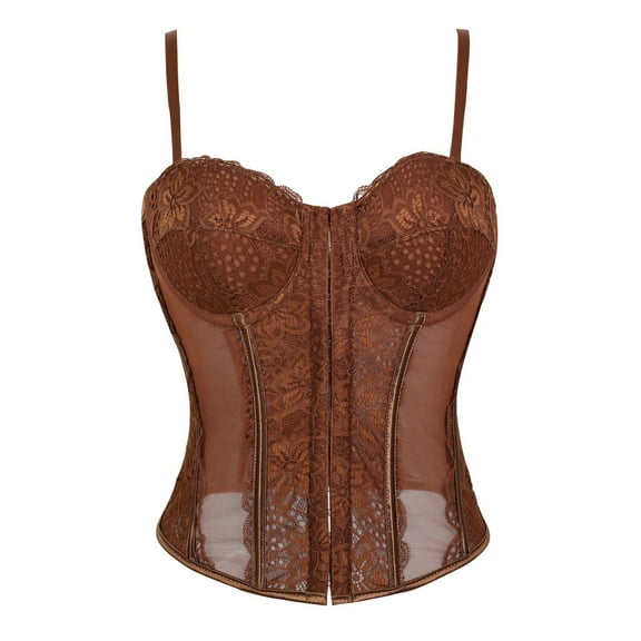 Gkeoshab Shapewear for Women Lace Bustier Corset Crop Tops for Women - Spaghetti Strap Corset Bustier Fashion Going Out Top Shapewear Brown S