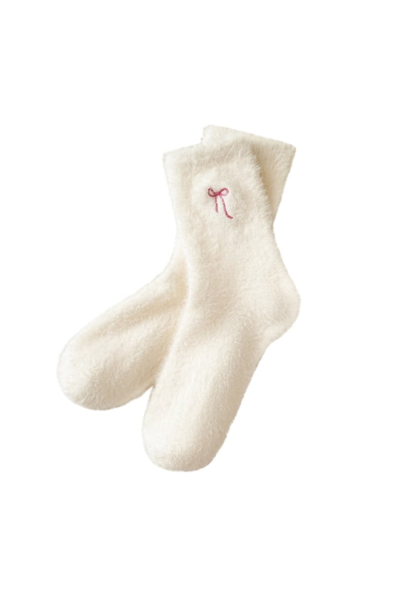 No Show Socks Womens Women's Mink Fleece Mid Calf Socks, Korean Style Bow Decor, Warm Plush Home Sleeping Socks for Winter Cozy Wear Compression Socks for Women Stockings for Women