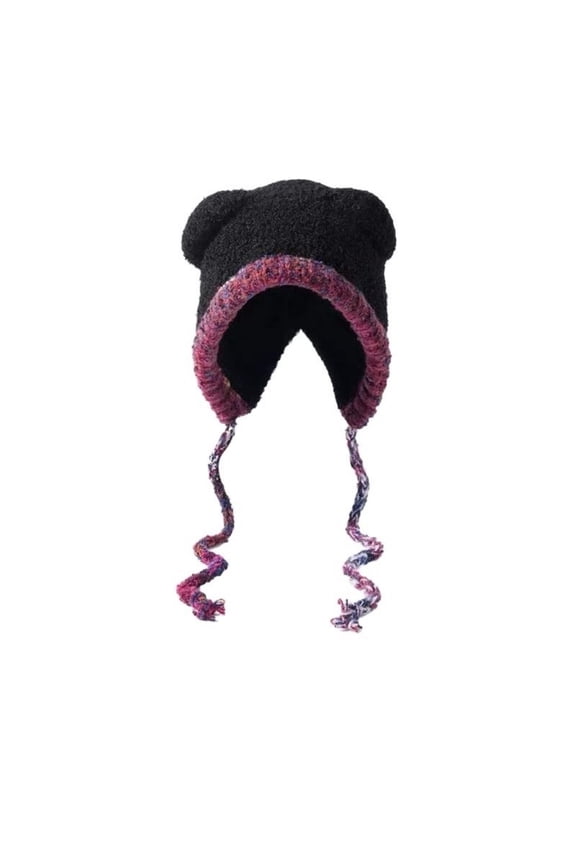 Skull Cap Winter Cute Pattern Knitted Beanie Double Layer Thickened Ear Warmer Hat Cozy Windproof Cold Weather Cap for Outdoor Daily Use Beanie Skull Cap Beanie