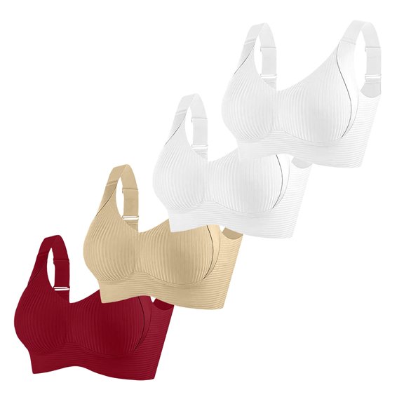 Gkeoshab Sports Bras for Women 4PC Women's Seamless Comfort Support Bras Lift & Anti-Sag Non-Wired Bralette D XXL