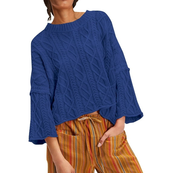 Gkeoshab Sweater Dress Long Sleeve Shirts for Women 2025 Fall Clothes Tunic Tops Loose Fit Dressy Crewneck Pullover Sweaters Blue L