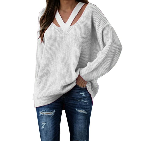 Gkeoshab Sweaters for Women Round Neck Long Sleeve Shirts for Women Casual Fall Tops Lightweight Tunic Sweaters Fashion Clothes Loose Fit 2025 White XXL