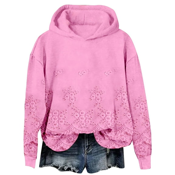 Gkeoshab Sweaters for Women Womens Hoodies Oversized Sweatshirts Pullover Fleece Sweaters Long Sleeve Winter Fall Outfits Fashion Y2k Clothes Pink XXL