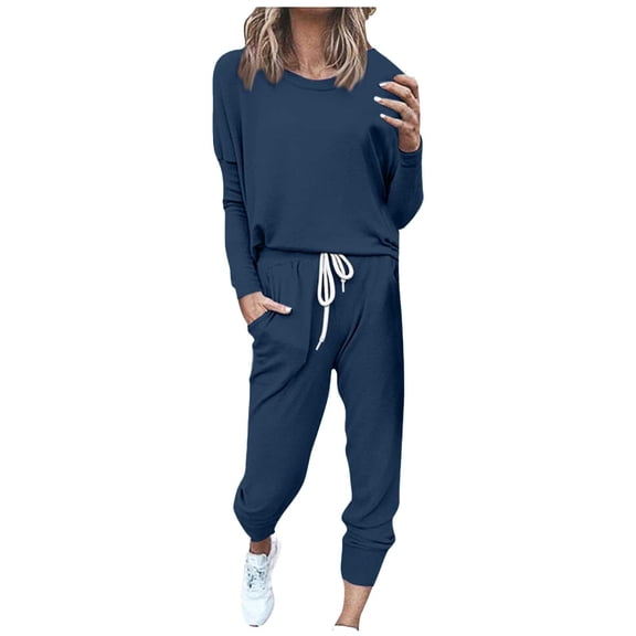 Gkeoshab Sweaters for Women Tracksuit Sweatsuit Sweatshirt and Sweatpant for Women Men 2 Piece Sets Pullover Sweater Navy L