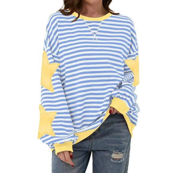 Gkeoshab Sweaters for Women Women's Long-Sleeve Loose-Fit Round-Neck Sweater for Fall and Winter Light Blue XL