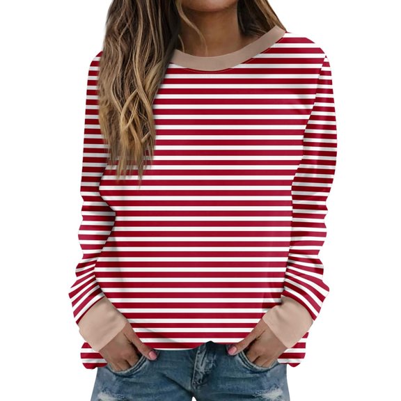 Gkeoshab Sweaters for Women Women's Long-Sleeve Loose-Fit Round-Neck Sweater for Fall and Winter Red S