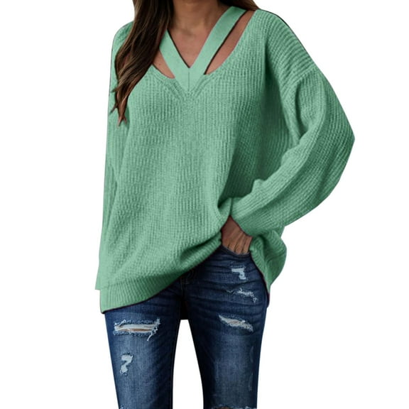 Gkeoshab Sweaters for Women Women's Oversized Sweaters 2025 Fall Outfits Trendy Crewneck Knit Fashion Pullover Tops Green L