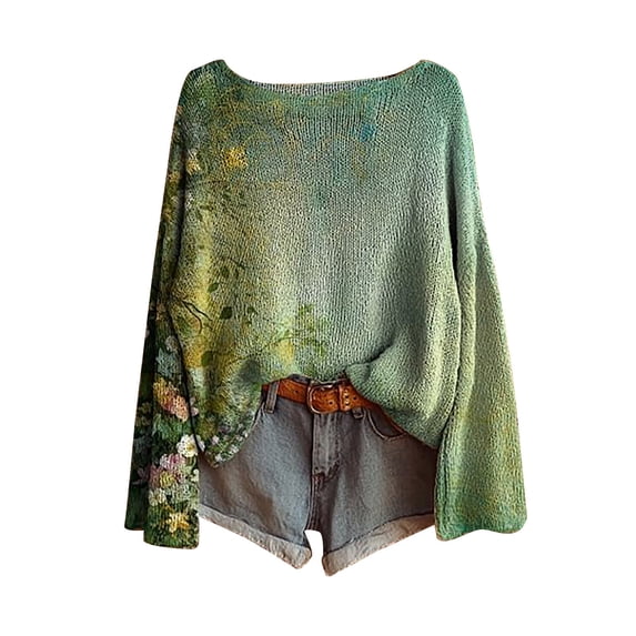 Gkeoshab Sweaters for Women Women's Oversized Sweaters 2025 Fall Outfits Trendy Crewneck Knit Fashion Pullover Tops Light Green XXXL