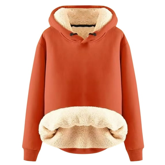 Gkeoshab Sweatshirt For Women Women's Solid Color Long Sleeve Crewneck Sweatshirt with Plush Fleece Lining, Warm and Soft Brushed Interior for a Cozy Casual Look Without a Hood Orange XXL