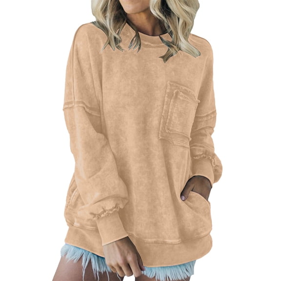 Gkeoshab Sweatshirt For Women Women's Washed Cotton Oversized Crewneck Sweatshirt, Ultra-Soft Vintage Pullover with Dropped Shoulders for a Relaxed and Cozy Loungewear Essential. Yellow XL