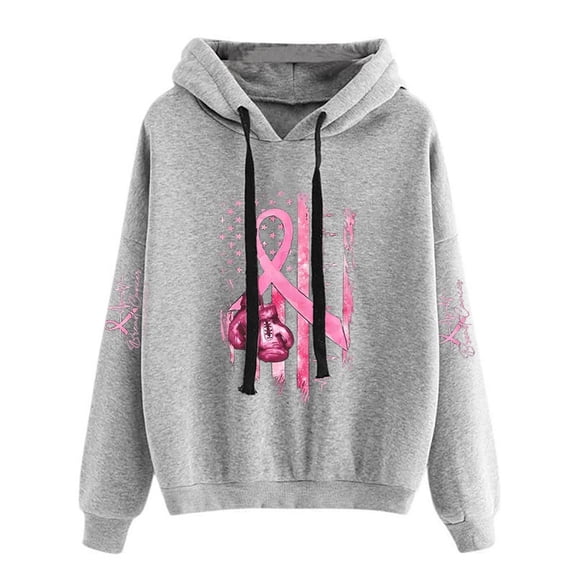 Gkeoshab Sweatshirt Women's Breast Cancer Awareness Pullover Hoodie with Print, Soft Fleece Material for Comfortable Support and Casual Everyday Wear Grey XXL