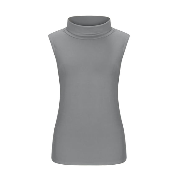 Gkeoshab Tank Tops for Women Slim Fit Mock Neck Tank Top Solid Sleeveless Stretch Blouse Perfect as a Layering Piece or Standalone Top Grey S
