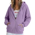 thumbnail image 1 of Gkeoshab Tops for Women Solid Cotton Full Zip Up Oversized Hooded Sweatshirt Jacket Adjustable Drawstring Loose Long Sleeve Casual Outerwear With Convenient Side Pockets, 1 of 6