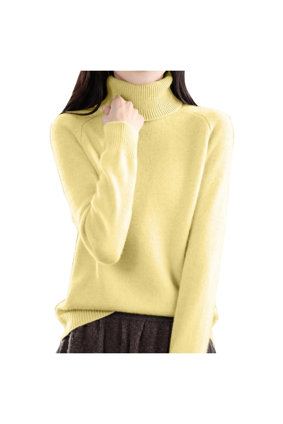 Turtleneck Tops for Women Womens 2025 Winter Fall Solid Turtleneck High Neck Balloon Long Sleeve Sweaters Pullover Outerwea Yellow M